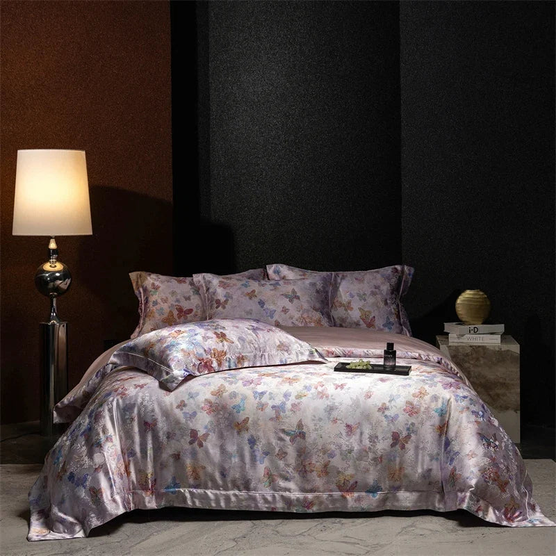 Luxury Flowers Jacquard 1000TC Egyptian Cotton Soft Silky Bedding Set