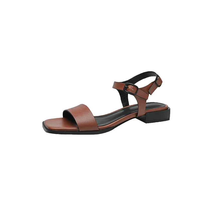 leather cowhide square toe loose grip low Heel