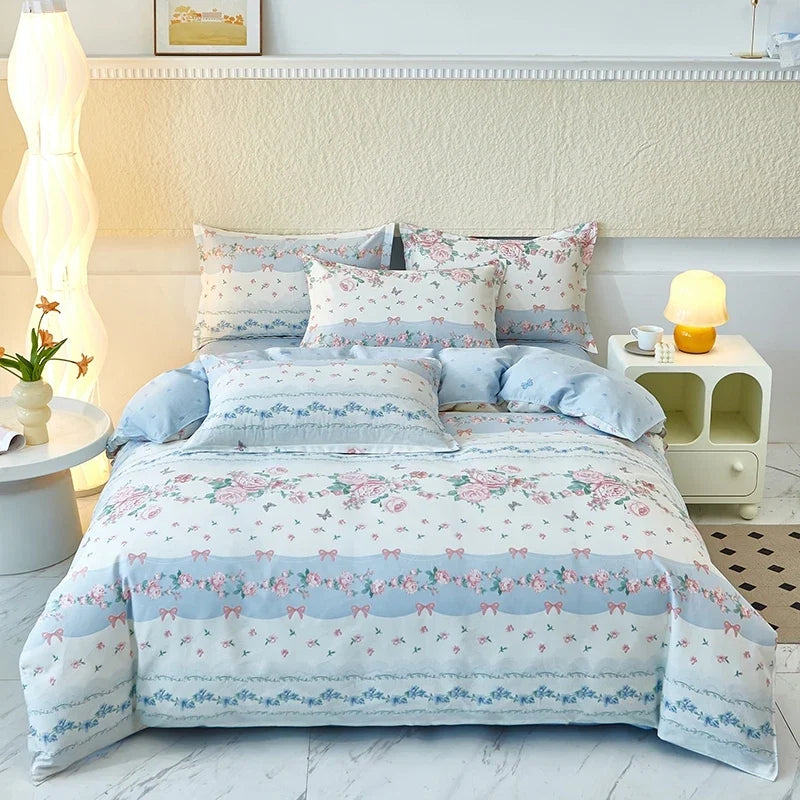Pastoral Printed Quilt Covers 1PCS All Cotton Soft Comforter Cover Strip Simple Duvet Cover for Single Double Bed of 120 200