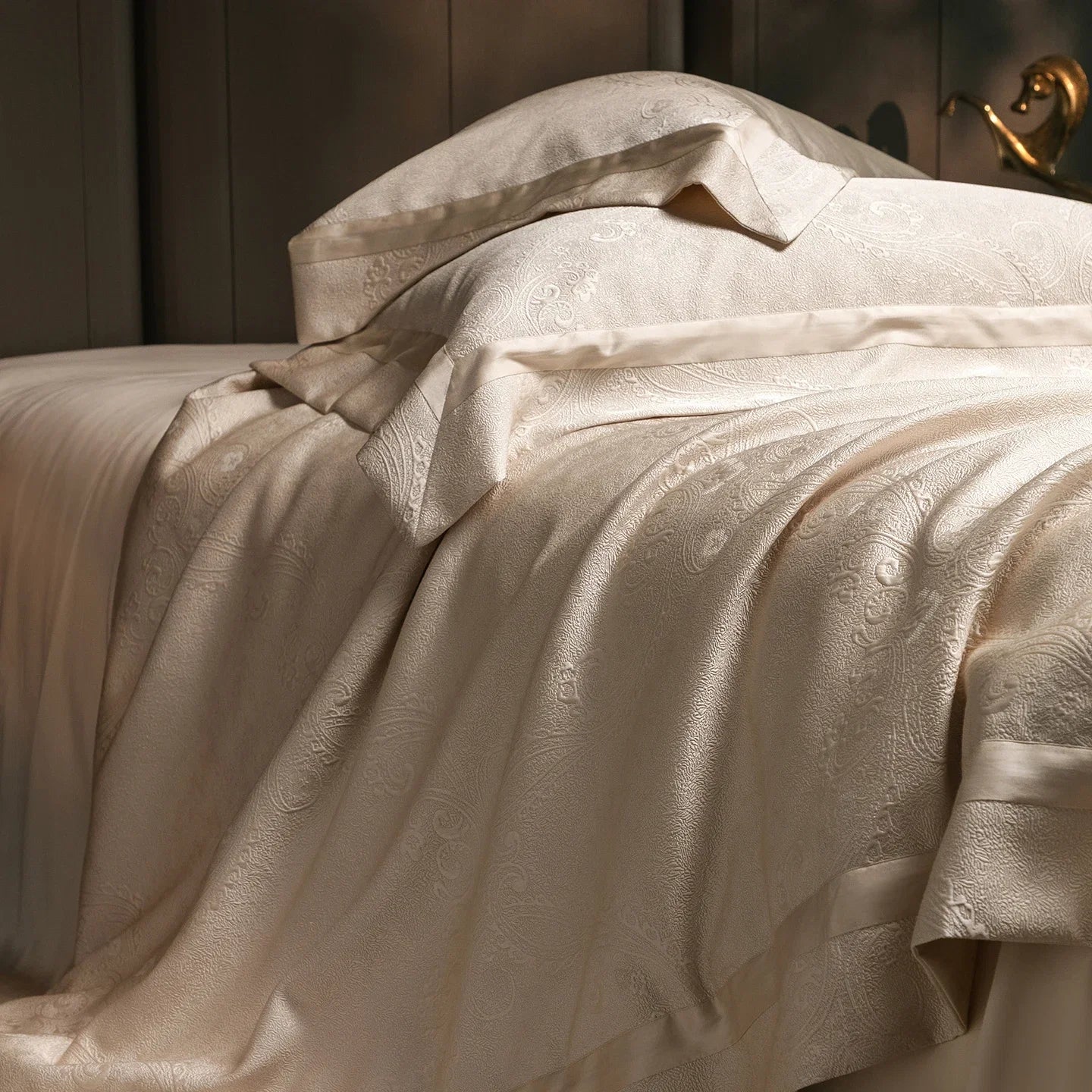 Thick Woven Embossed Jacquard Lyocell Cotton Bedding Set, Soft Silky Duvet Cover Set, Pillowcases, Bed Sheet/Fitted Sheet, 4Pcs