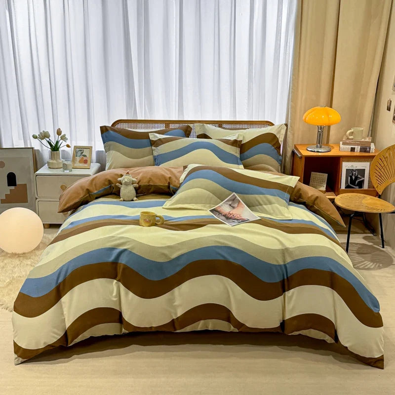 High Quality 100% Cotton Duvet Cover Set Modern Striped Printed Bedding Set