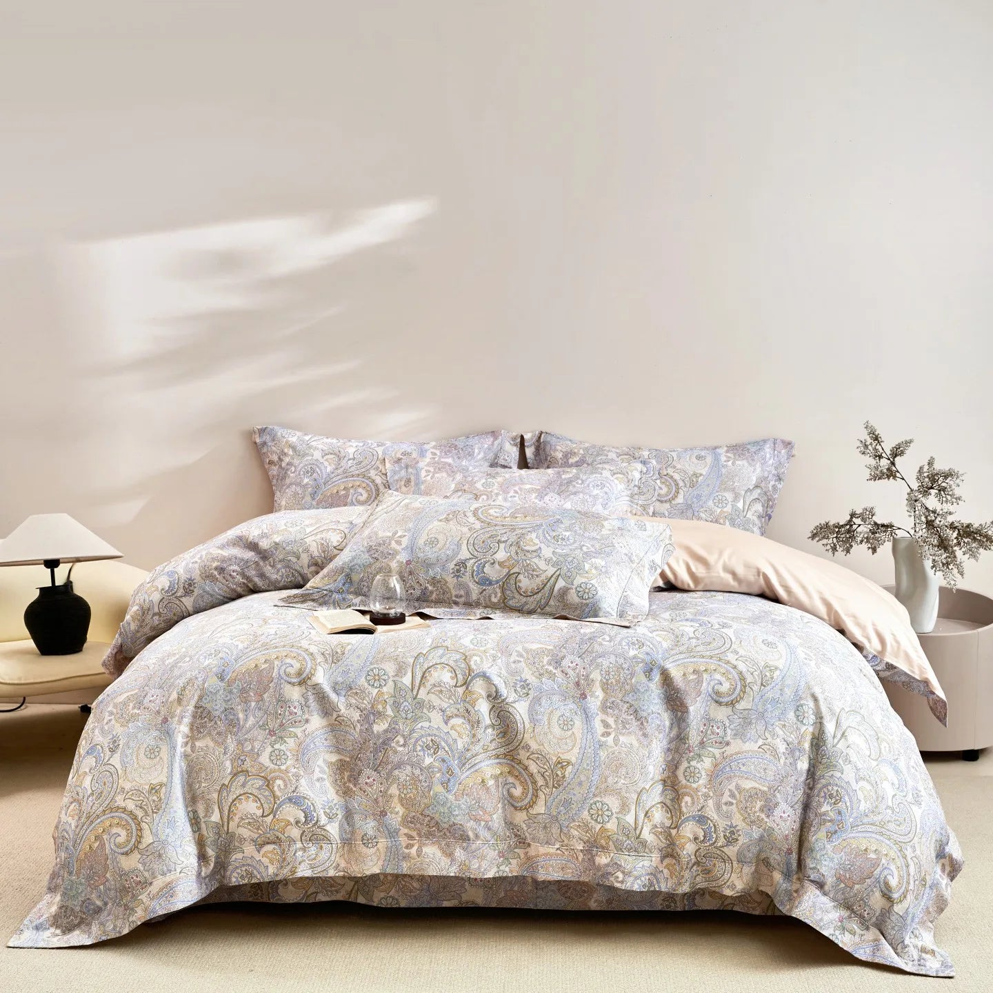 600TC Egyptian Cotton Flowers Print Queen King Size Luxury Bedding Set