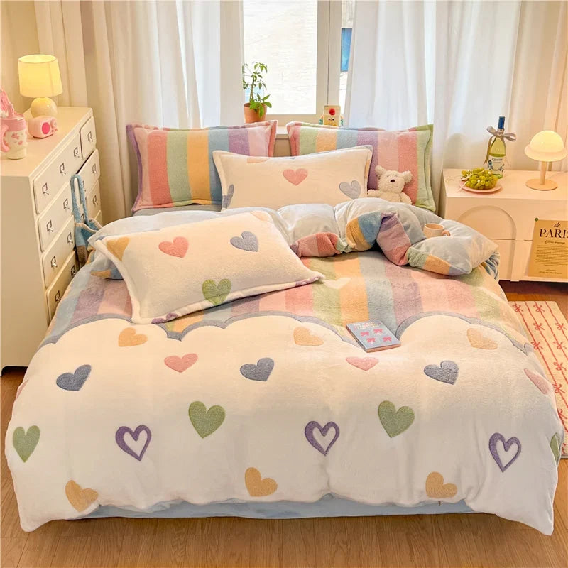 Winter Thicken Warm Short Plush Duvet Cover King Double Queen Size Double-side Coral Fleece Quilt Cover Not Including Pillowcase