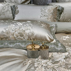 1000TC Egyptian Cotton Soft Silky Satin Jacquard Flowers Luxury Bedding Set