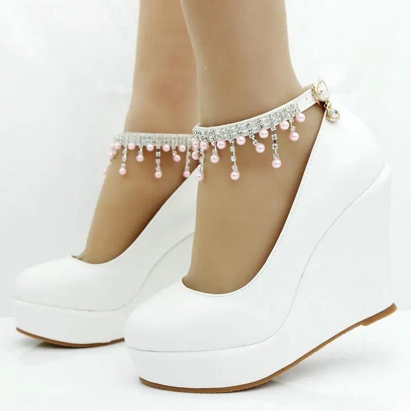Luxury 11cm White Round Head Water Platform Wedges Shoes