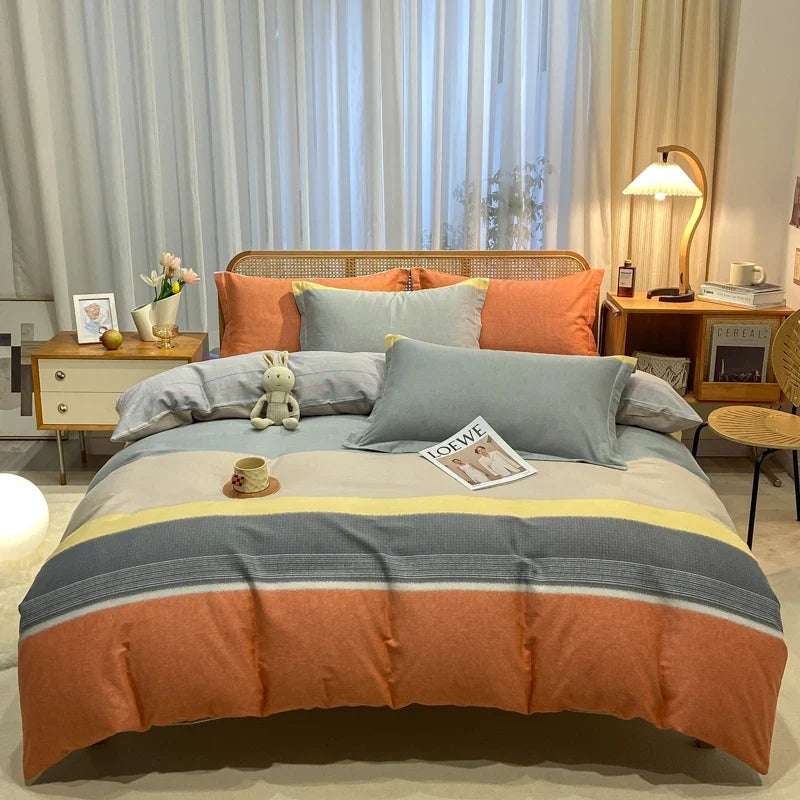 High Quality 100% Cotton Duvet Cover Set Modern Striped Printed Bedding Set