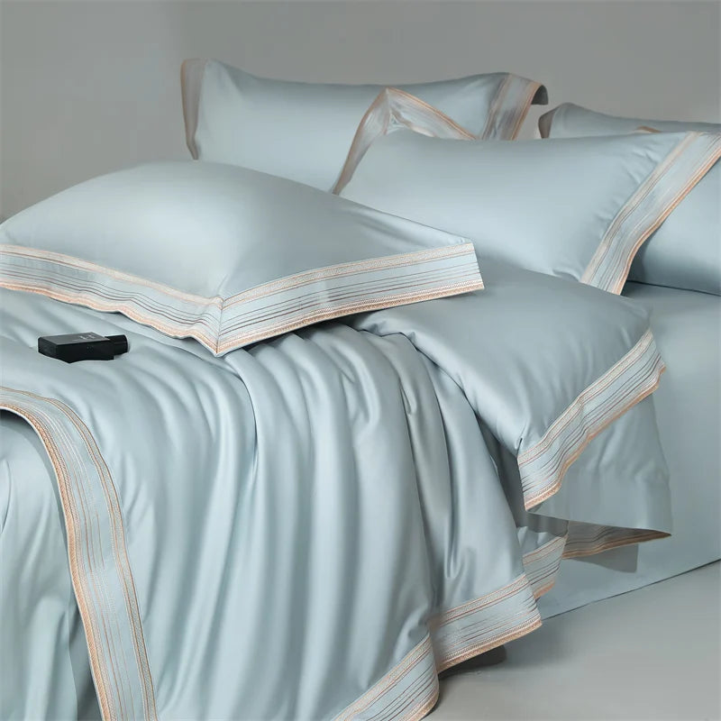 1000TC Egyptian Cotton Luxury Embroidery Solid Color Hotel Style 4Pcs Bedding Set