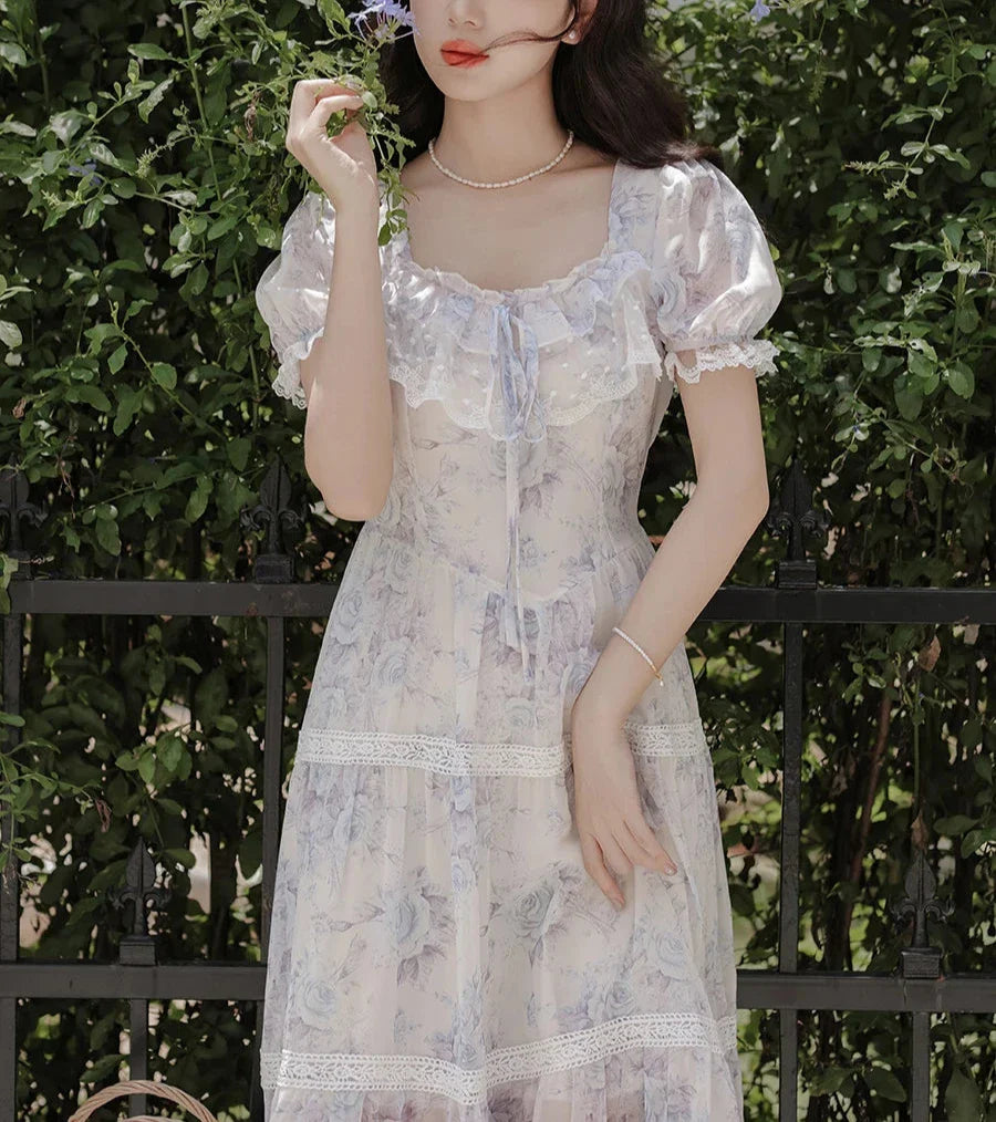 Lily-Blue Rose Cottagecore Princess Dress