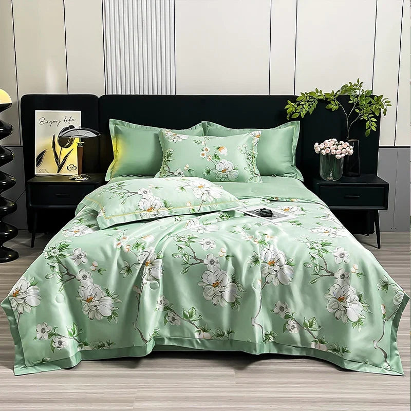 Summer Printed Quilt Set with Pillowcase Washed Cotton Bedding Set