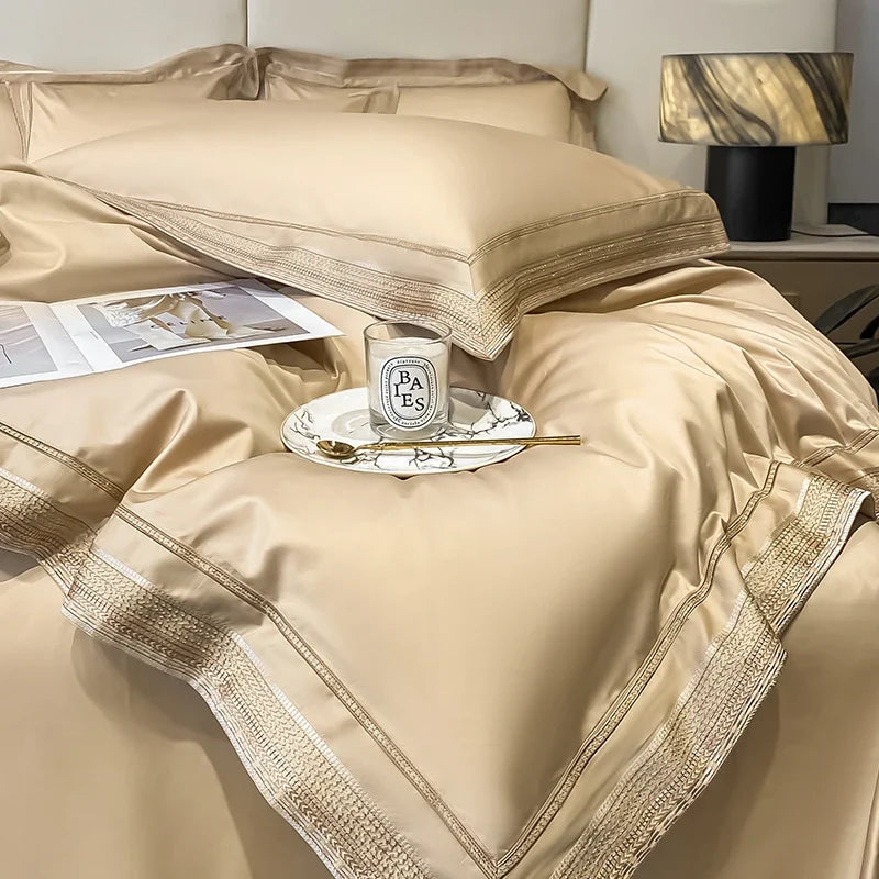 Premium 1000TC Egyptian Cotton Luxury Gold Embroidery Hotel Style Bedding Set