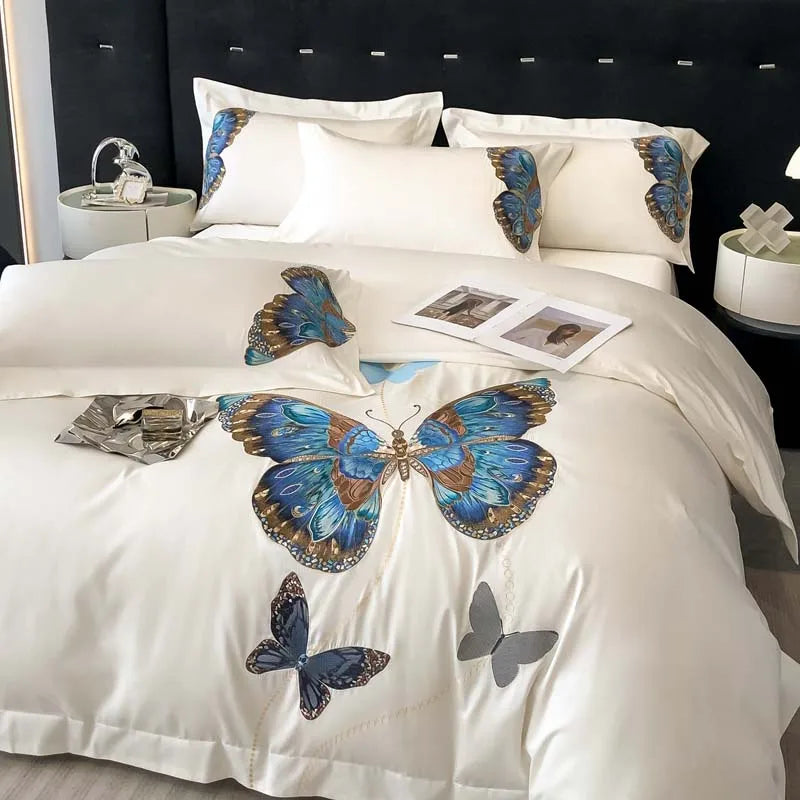 1000TC Egyptian Cotton Butterfly Embroidery Luxury Bedding Set