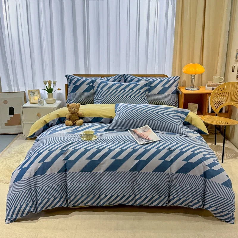 High Quality 100% Cotton Duvet Cover Set Modern Striped Printed Bedding Set