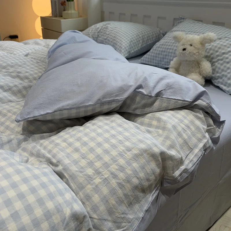 Simple Style Stripe Duvet Cover Set Bed Sheet Set Washed Cotton Bedding Set