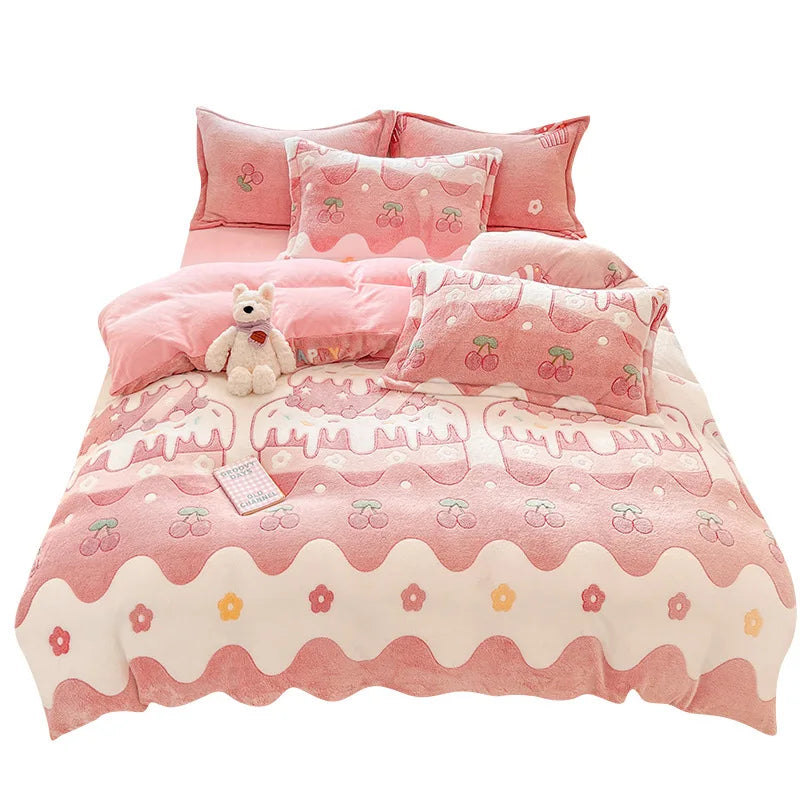Cute Cartoon Velvet Bedding Set