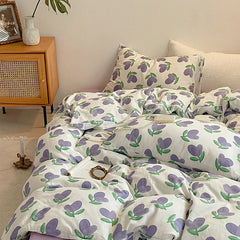 Floral Korean Style Duvet Cover Set No Filler Pillowcase Flat Sheet Twin Queen Size Boys Grils Romantic Bedding Kit