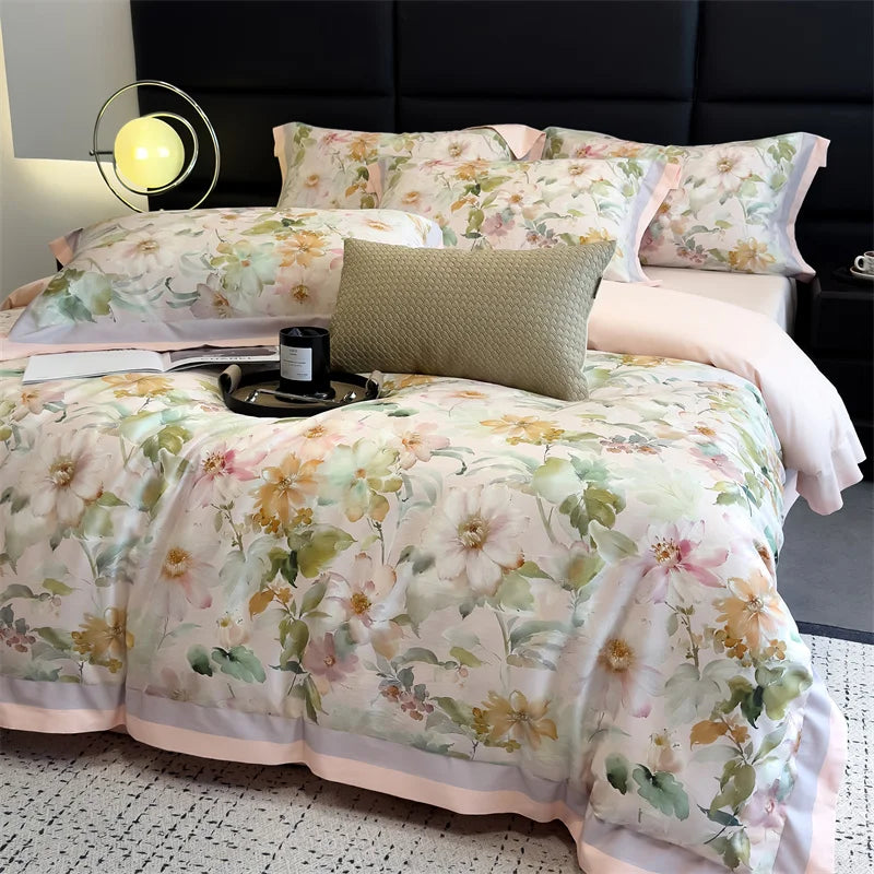 1000TC Egyptian Cotton Flowers Print Luxury Digital Printing Bedding Set