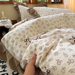 3/4Pcs Korean Princess Style Floral Printing Bedding Set