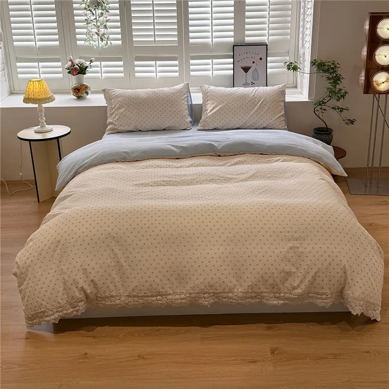 3/4Pcs Korean Princess Flower Print Lace Bedding Set