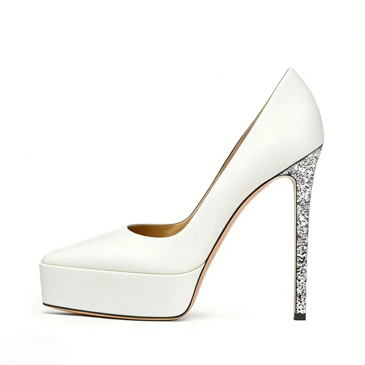 white patent leather Sequin stiletto Platform Pumps