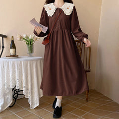 Forest Flower Corduroy Cottagecore Dress with Embroidery