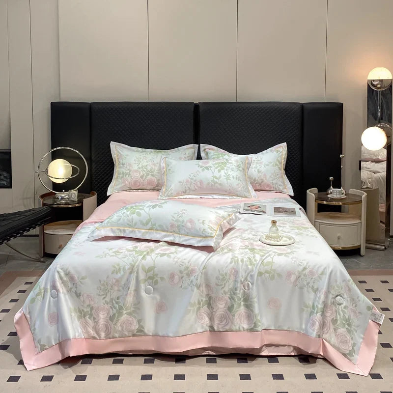 Summer Printed Quilt Set with Pillowcase Washed Cotton Bedding Set