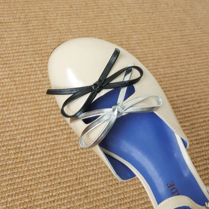 cowhide bow comfortable low Heel