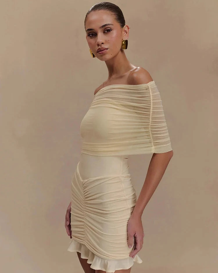 Lucy Off Shoulder Mini Mesh Dress