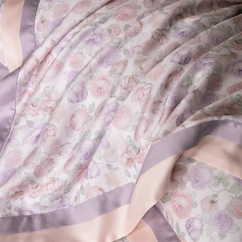 82% lyocell, 8% silk and 10% nylon soft silky flowers digital printing Bedding Set