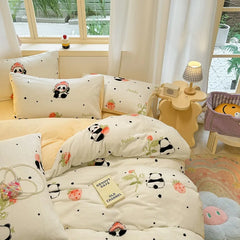 Cute Cartoon Winter Warm Quilt Cover Set Queen Bedding Set