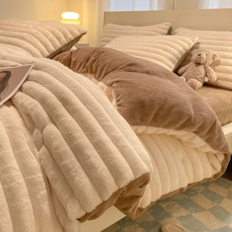 Winter Thick Warm Duvet Cover Set Coral Velvet Luxury Bedding Sets