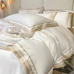 Premium 1000TC Egyptian Cotton Luxury Gold Embroidery Hotel Style Bedding Set