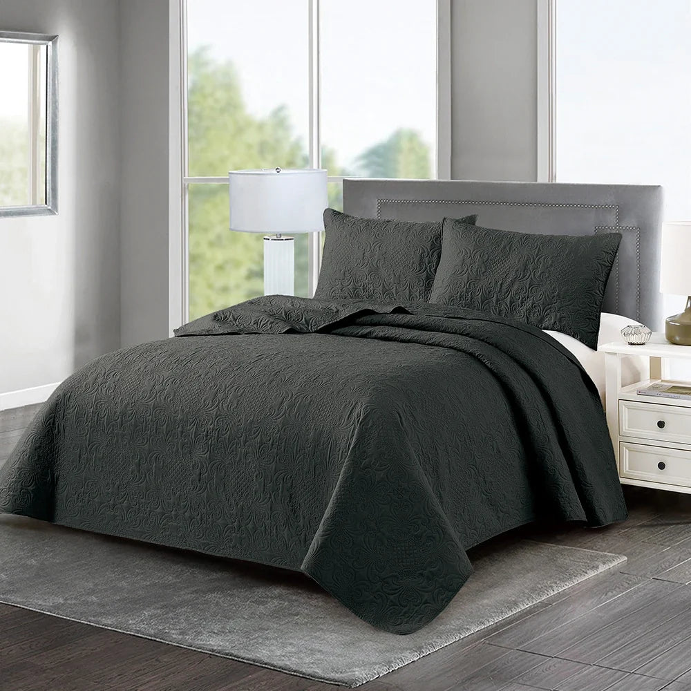 3pcs Luxury Quilted Microfiber Bedspread Coverlet Bedding Set
