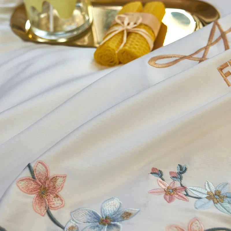 Peony Flowers Embroidery Luxury Bedding Set