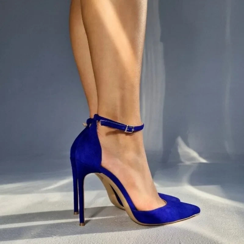 Blue suede Pointed Toe Super high Heel