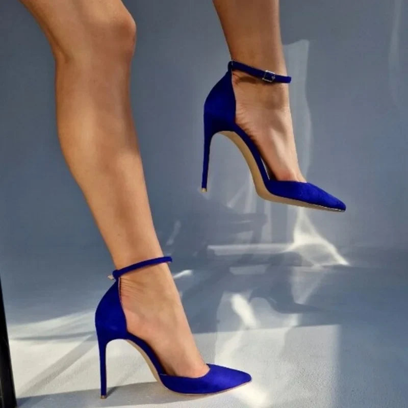 Blue suede Pointed Toe Super high Heel
