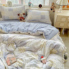Korean Double-layer Gauze Lace Ruffle Bedding Set
