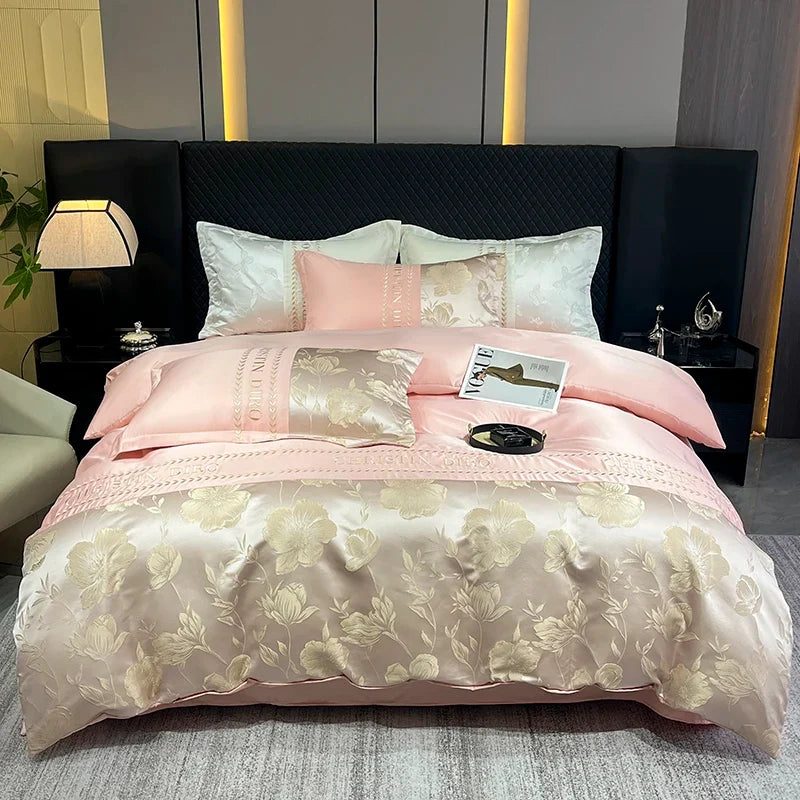 3/4Pcs White Luxury Egyptian Cotton Bedding Hotel Quality Washed Silk Cooling Queen Duvet Cover Summer Bedspreads Pillowcase