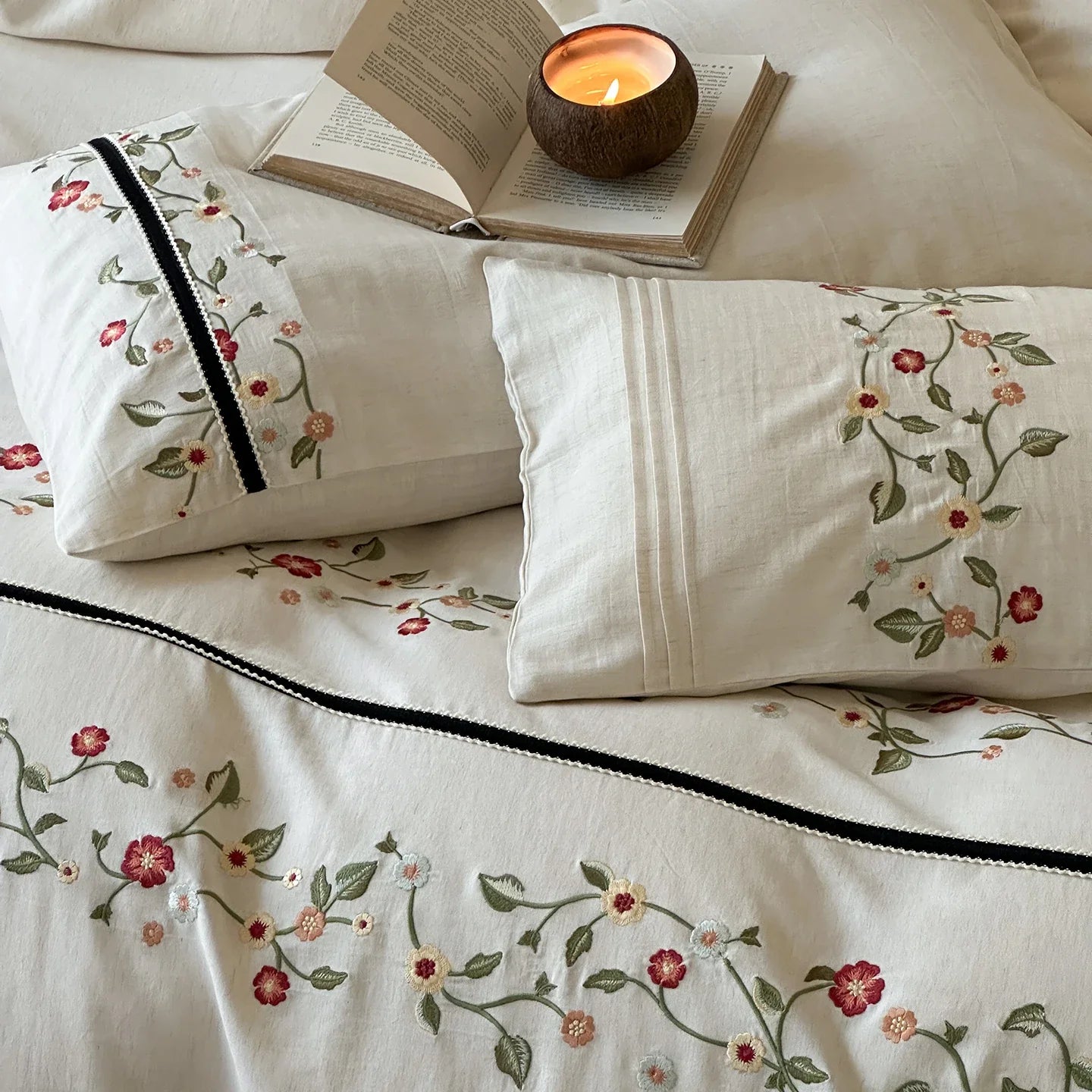 Elegant Flowers Embroidery Luxury Bedding Set