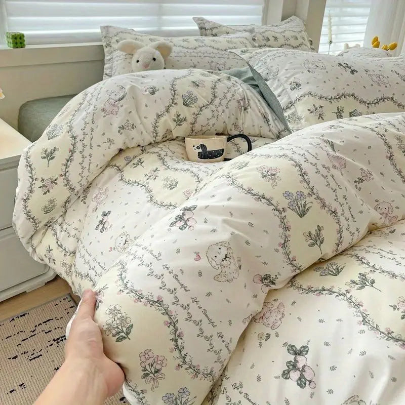 Ins Nordic Duvet Cover Set 2024 Summer Twin Queen Size Kids Adult Flat Sheet Pillowcase No Filler Fashion Bed Linens