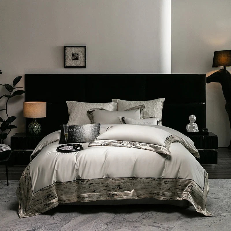 1000TC Egyptian Cotton Grey Luxury Embroidery Bedding Set