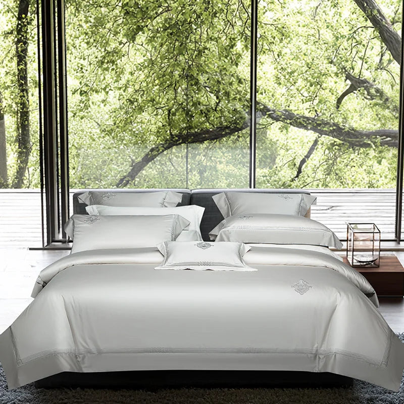 Luxury Embroidery Solid Color Bedding Set