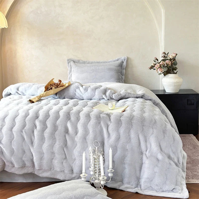 Princess Style Faux Fur Short Plush Velvet Warm Thickened  Winter Bedding Set