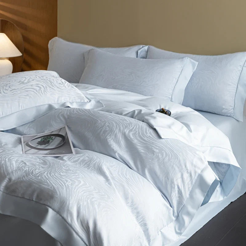 European Luxury Jacquard Ice Silk Duvet Cover Set Fashion Bow Pattern Queen King Bedding Set