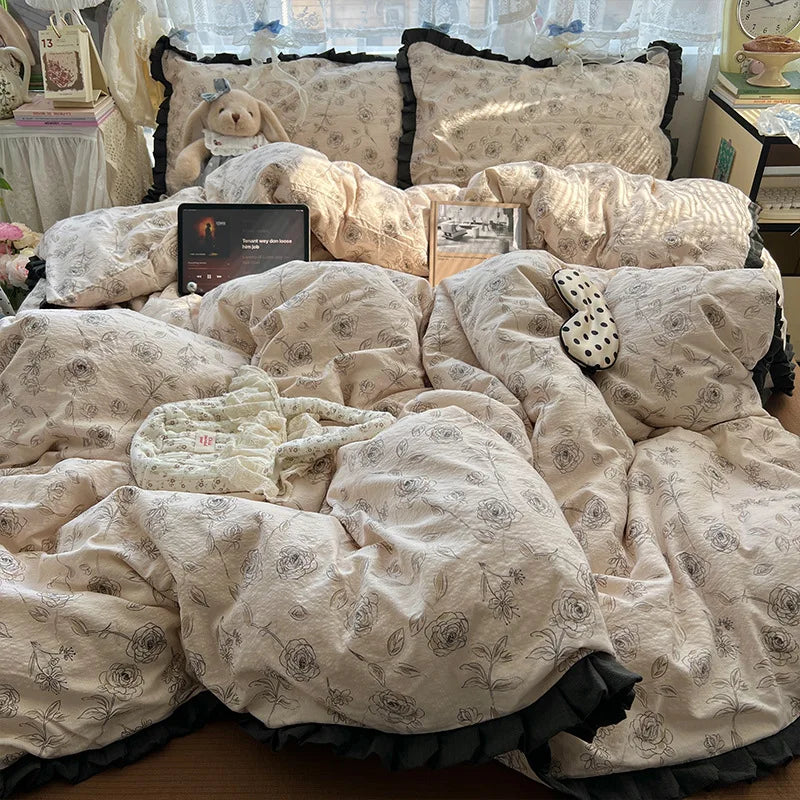 Korean Style Lace Ruffle Bedding Set