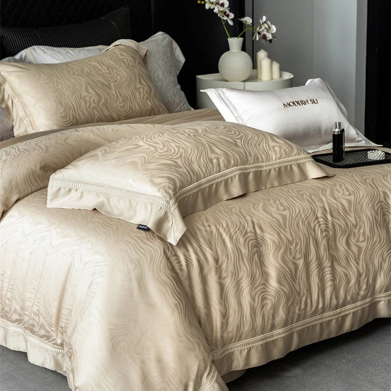 1000TC Egyptian Cotton Soft Silky Jacquard Embroidery Luxury Bedding Set