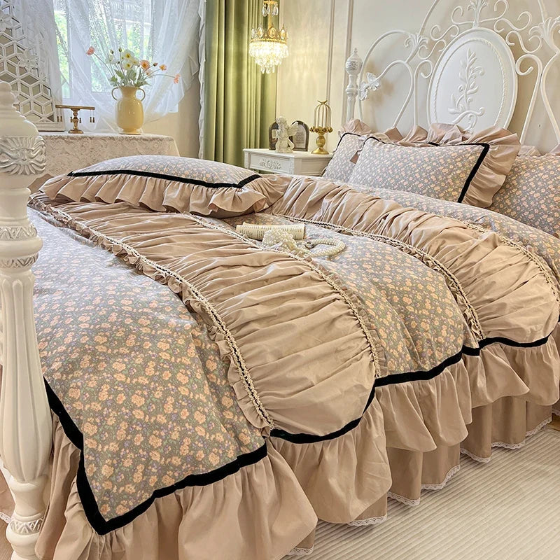 4/6Pcs Elegant French Pastoral Flower Bedding Set
