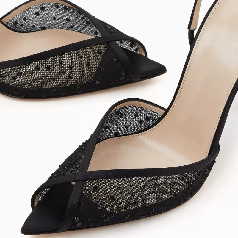 black Mesh Crystal Banquet Shoes
