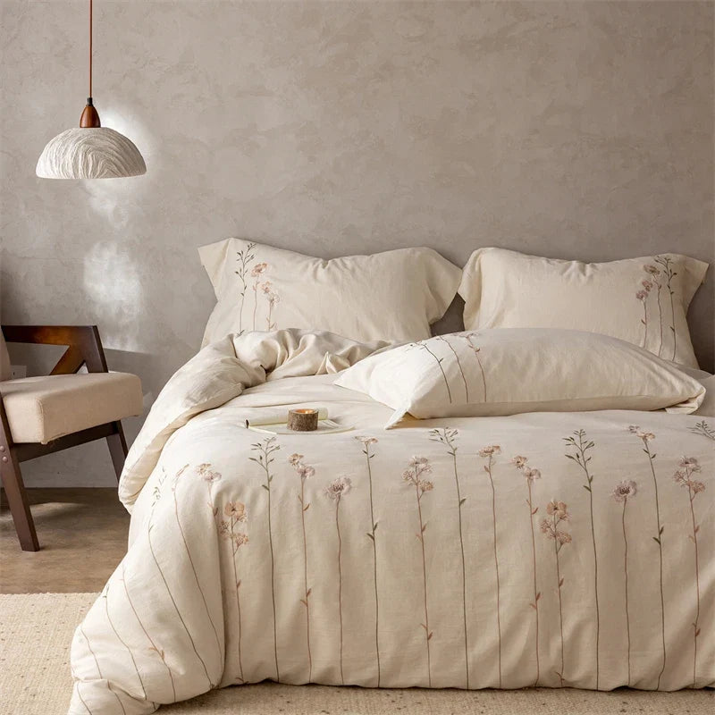 Vintage Floral Embroidery Luxury Bedding Set