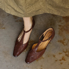 cowhide elastic carved hole toe cap high-end temperament Mueller Shoes