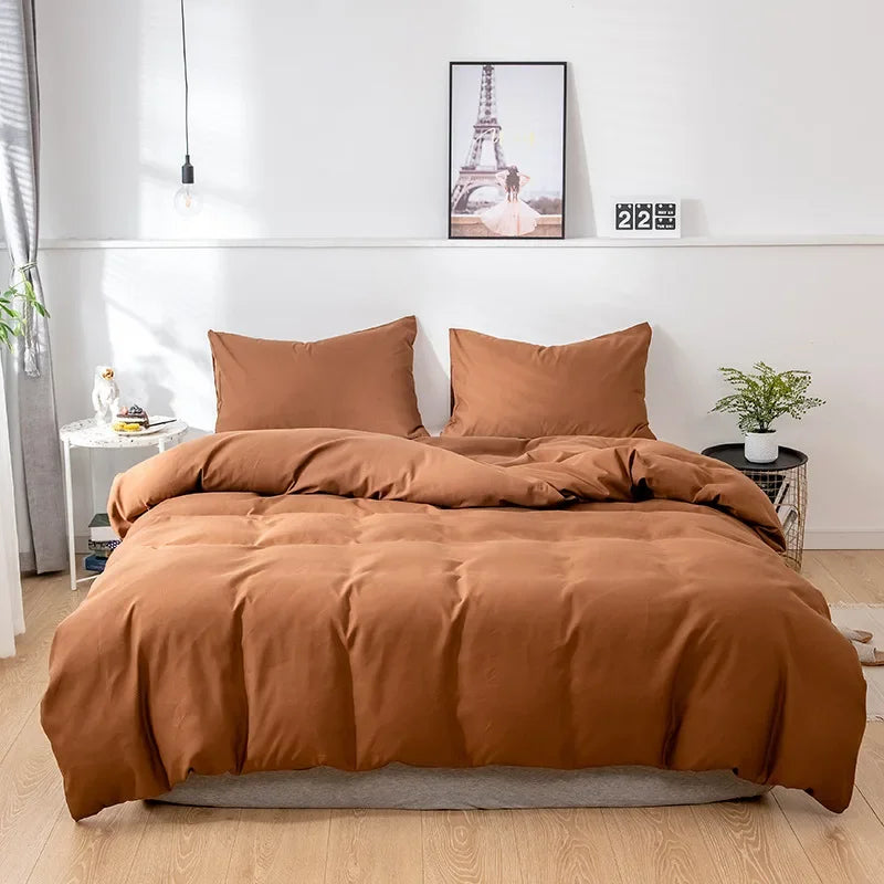 Nordic Solid Color Brushed Duvet Cover 220x240 Single Double Bed Microfiber Bedding Set